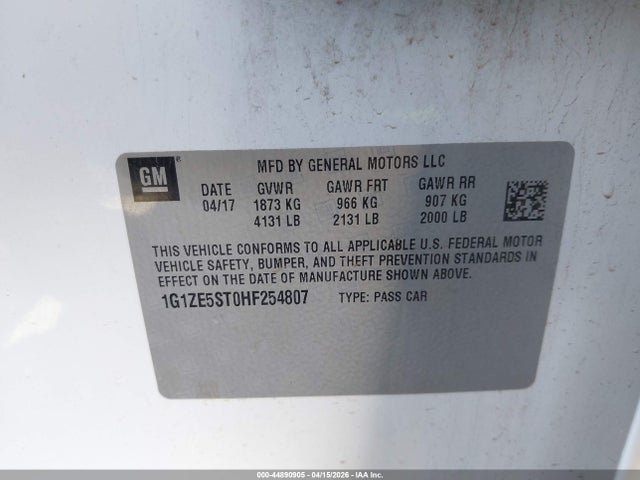 1G1ZE5ST0HF254807 Chevrolet MALIBU 1LT