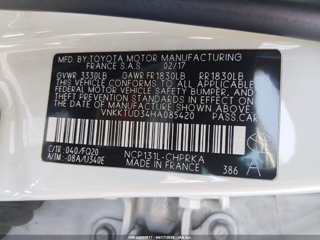 VNKKTUD34HA085420 Toyota YARIS L