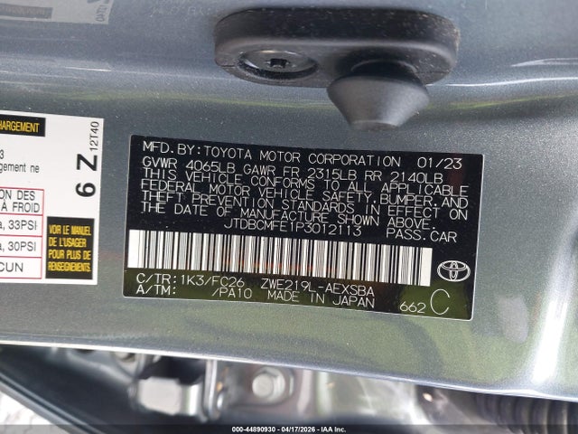 JTDBCMFE1P3012113 Toyota Corolla Hybrid Se