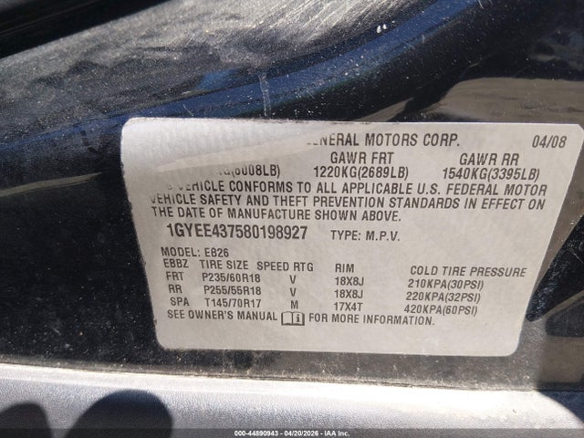 Aukcja sprzedaży 2008 Cadillac Srx V6, vin: 1GYEE437580198927, numer aukcji: 44890943