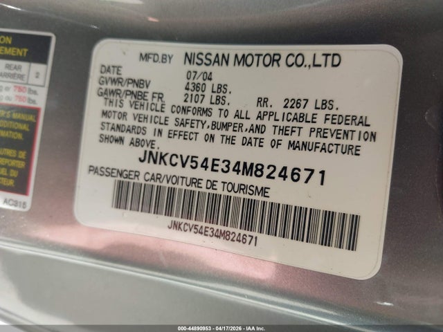 Продаж на аукціоні авто 2004 Infiniti G35, vin: JNKCV54E34M824671, номер лоту: 44890953
