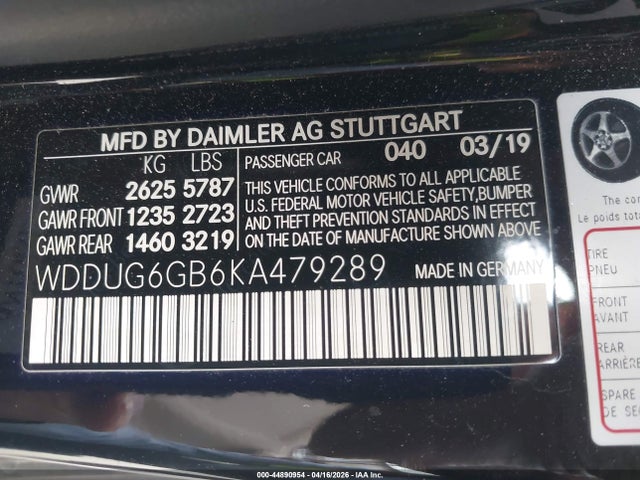 Aukcja sprzedaży 2019 Mercedes-benz S 450, vin: WDDUG6GB6KA479289, numer aukcji: 44890954