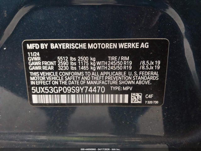 Продажа на аукционе авто 2025 Bmw X3 30 Xdrive, vin: 5UX53GP09S9Y74470, номер лота: 44890968