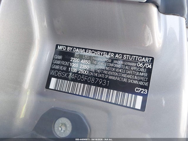 Aukcja sprzedaży 2005 Mercedes-benz Sl 55 Amg, vin: WDBSK74F05F087931, numer aukcji: 44890973