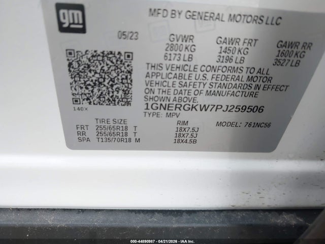44890987 :رقم المزاد ، 1GNERGKW7PJ259506 vin ، 2023 Chevrolet Traverse Fwd Lt Cloth مزاد بيع