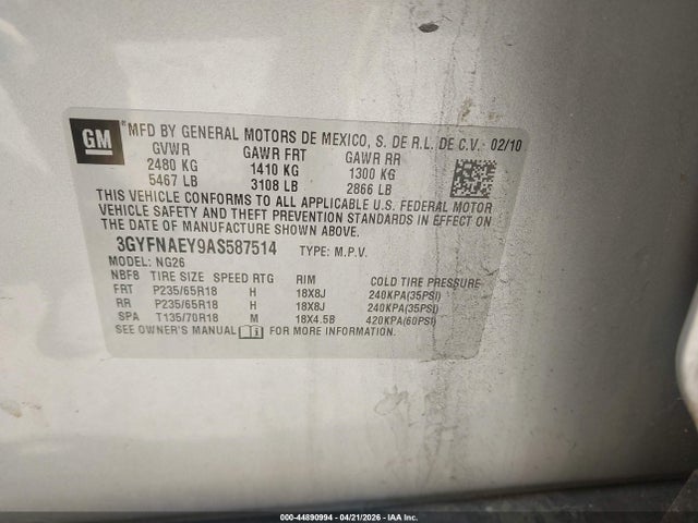 Aukcja sprzedaży 2010 Cadillac Srx Luxury Collection, vin: 3GYFNAEY9AS587514, numer aukcji: 44890994