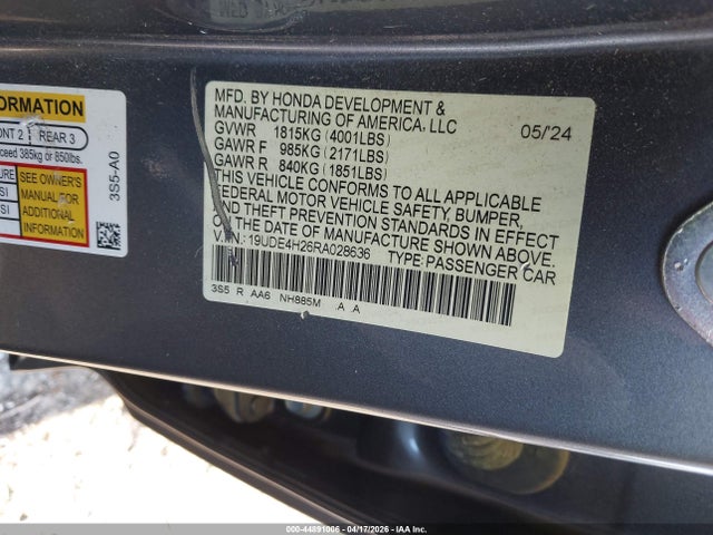 Продажа на аукционе авто 2024 Acura Integra, vin: 19UDE4H26RA028636, номер лота: 44891006