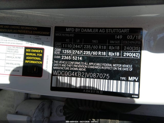 Продаж на аукціоні авто 2018 Mercedes-benz Glc 300 4matic, vin: WDC0G4KB2JV087075, номер лоту: 44891024