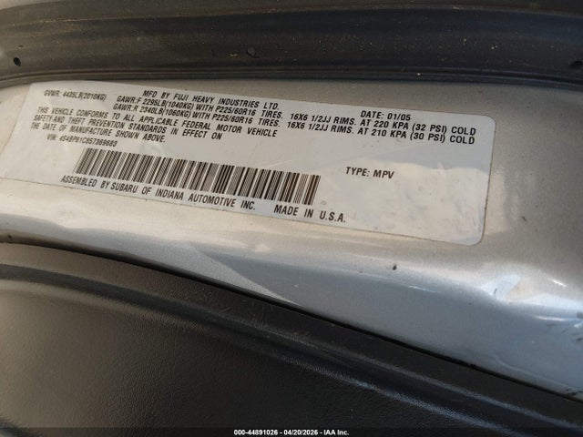 2005 Subaru Outback 2.5i მანქანა იყიდება აუქციონზე, vin: 4S4BP61C857369683, აუქციონის ნომერი: 44891026