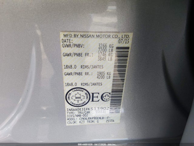 Aukcja sprzedaży 2015 Nissan Titan Pro-4x/s/sl/sv, vin: 1N6AA0EJ1FN513902, numer aukcji: 44891029