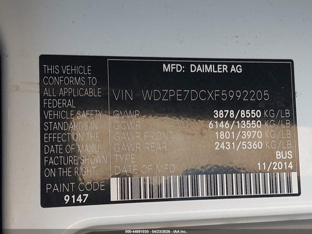 WDZPE7DCXF5992205 Mercedes-Benz Sprinter 2500 Normal Roof