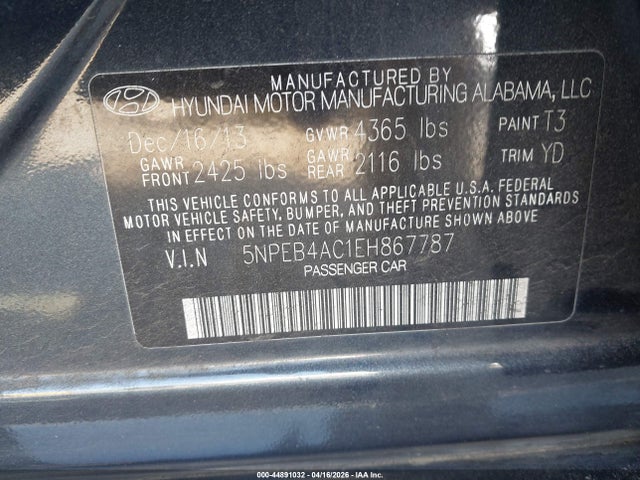 5NPEB4AC1EH867787 Hyundai SONATA GLS