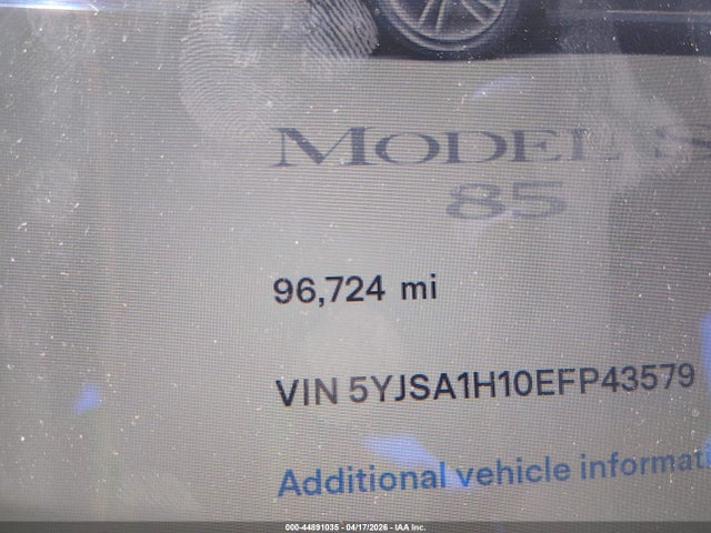 Продаж на аукціоні авто 2014 Tesla Model S P85, vin: 5YJSA1H10EFP43579, номер лоту: 44891035