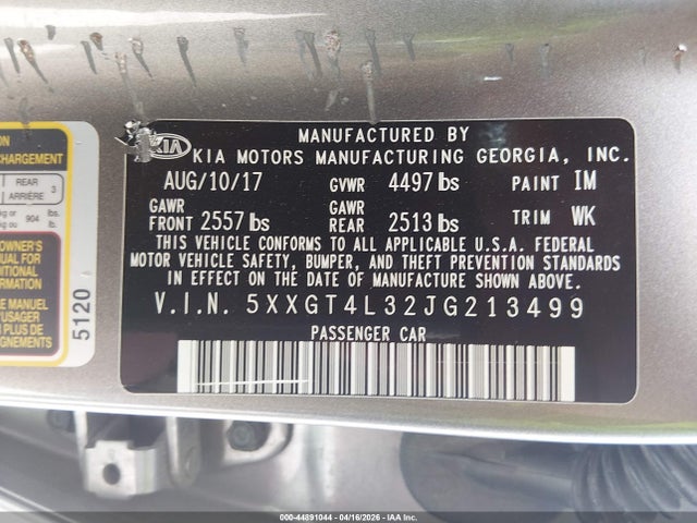 2018 Kia Optima Lx მანქანა იყიდება აუქციონზე, vin: 5XXGT4L32JG213499, აუქციონის ნომერი: 44891044