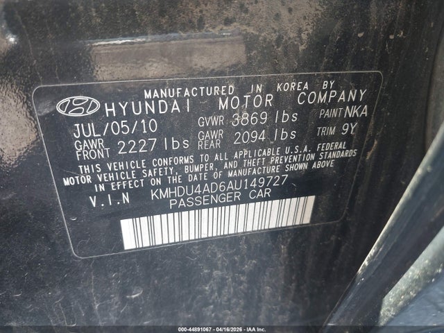 2010 HYUNDAI ELANTRA KMHDU4AD6AU149727 Photo 8