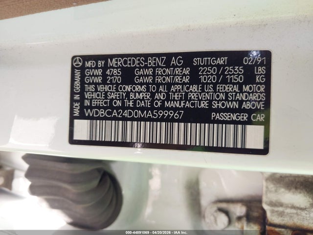 Aukcja sprzedaży 1991 Mercedes-benz 300 Se, vin: WDBCA24D0MA599967, numer aukcji: 44891069