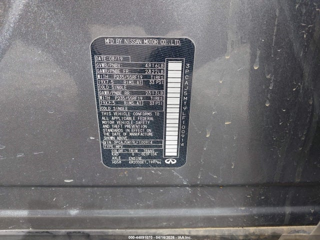 Aukcja sprzedaży 2020 Infiniti Qx50 Luxe, vin: 3PCAJ5M19LF100914, numer aukcji: 44891070