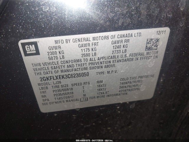 Продаж на аукціоні авто 2012 Gmc Terrain Slt-2, vin: 2GKFLXEK3C6236050, номер лоту: 44891075