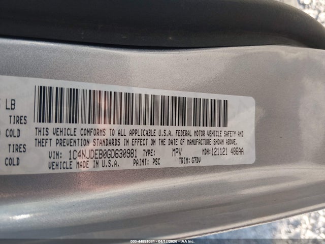 Aukcja sprzedaży 2016 Jeep Compass Latitude, vin: 1C4NJDEB0GD630981, numer aukcji: 44891081