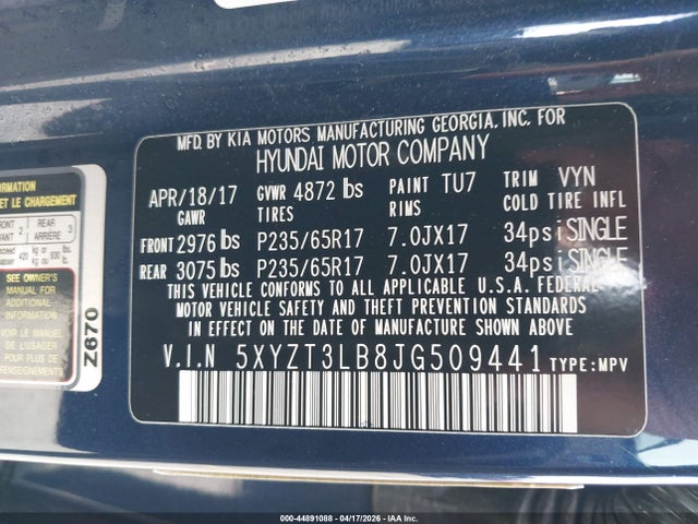 5XYZT3LB8JG509441 Hyundai Santa Fe Sport 2.4l