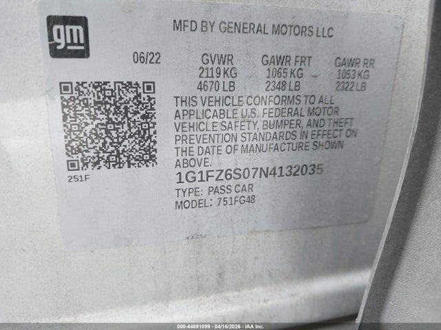1G1FZ6S07N4132035 Chevrolet Bolt Euv Fwd Premier