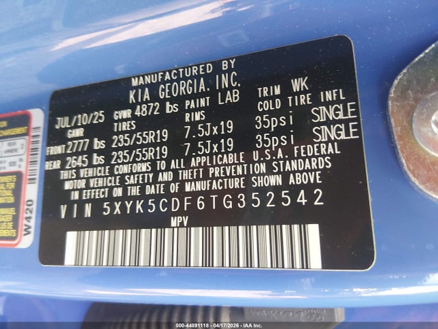 Aukcja sprzedaży 2026 Kia Sportage Sx-prestige, vin: 5XYK5CDF6TG352542, numer aukcji: 44891118