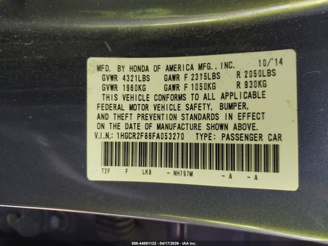 Honda Accord Ex-l 2015 1HGCR2F86FA053270 Image 9