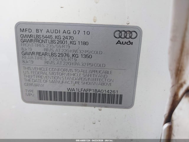 44891124 :رقم المزاد ، WA1LFAFP1BA014261 vin ، 2011 Audi Q5 2.0t Premium مزاد بيع
