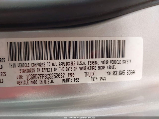 Aukcja sprzedaży 2012 Ram 1500 St, vin: 1C6RD7FP8CS252037, numer aukcji: 44891138