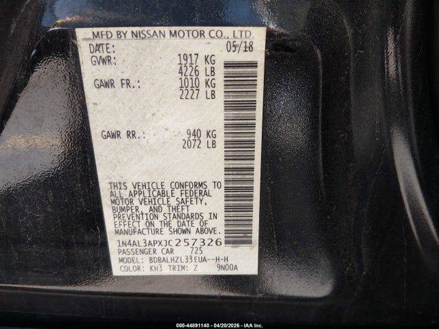 1N4AL3APXJC257326 Nissan Altima 2.5 Sr