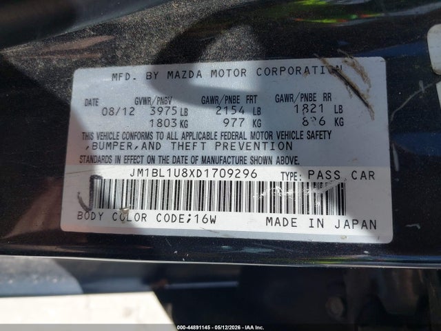 2013 Mazda Mazda3 I Sport მანქანა იყიდება აუქციონზე, vin: JM1BL1U8XD1709296, აუქციონის ნომერი: 44891145