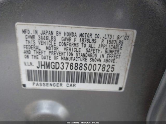 Продажа на аукционе авто 2008 Honda Fit Sport, vin: JHMGD37688S007825, номер лота: 44891149