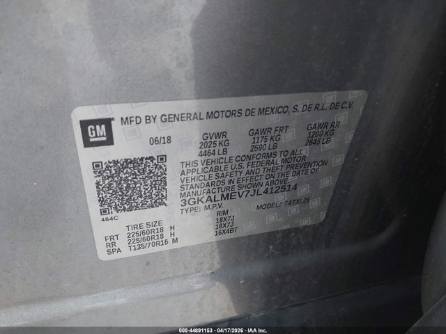 Aukcja sprzedaży 2018 Gmc Terrain Sle, vin: 3GKALMEV7JL412514, numer aukcji: 44891153