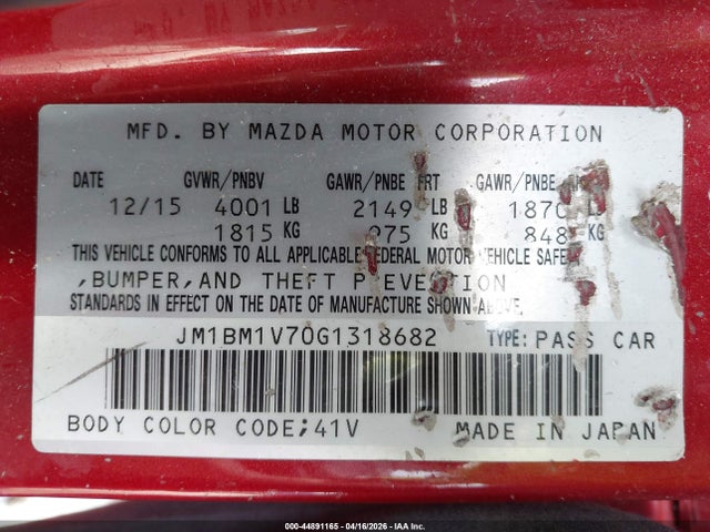 Продаж на аукціоні авто 2016 Mazda Mazda3 I Touring, vin: JM1BM1V70G1318682, номер лоту: 44891165