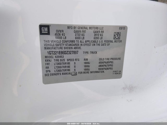 44891167 :رقم المزاد ، 1GT221E86DZ327897 vin ، 2013 Gmc Sierra 2500hd Slt مزاد بيع