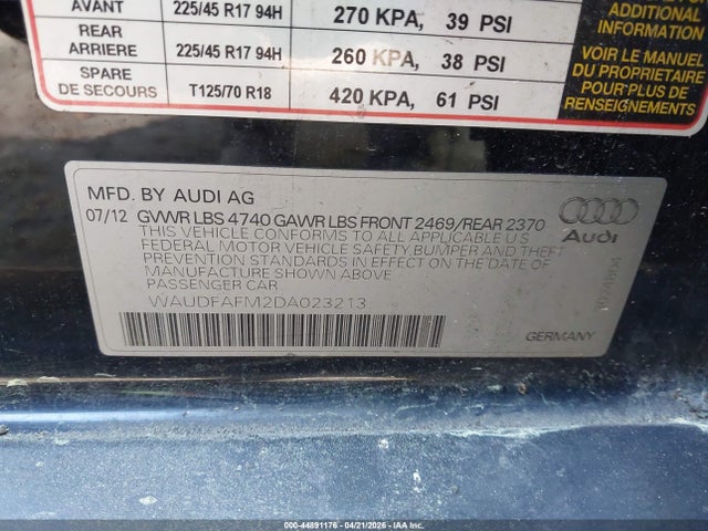 2013 Audi A3 2.0t Premium მანქანა იყიდება აუქციონზე, vin: WAUDFAFM2DA023213, აუქციონის ნომერი: 44891176