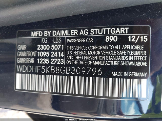2016 Mercedes-benz E 350 მანქანა იყიდება აუქციონზე, vin: WDDHF5KB8GB309796, აუქციონის ნომერი: 44891202