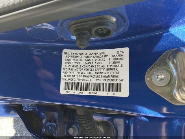 Продажа на аукционе авто 2017 Honda Civic Ex-t, vin: 2HGFC1F30HH652330, номер лота: 44891206
