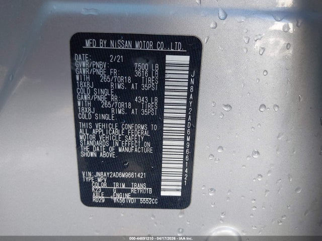 JN8AY2AD6M9661421 Nissan Armada Sv 4wd