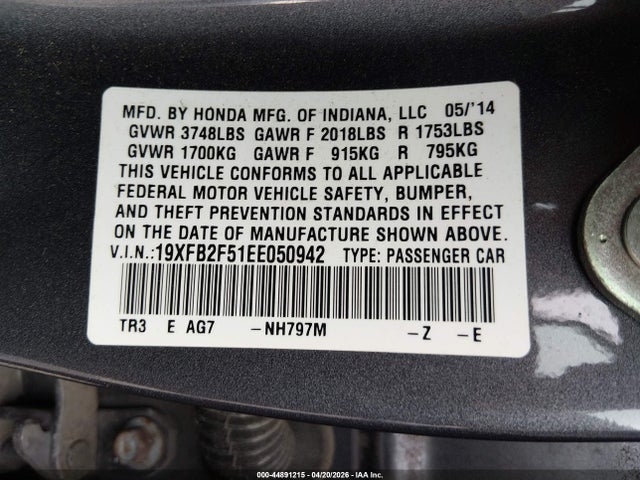Honda Civic Lx 2014 19XFB2F51EE050942 Image 9