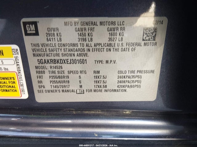 Продажа на аукционе авто 2014 Buick Enclave Leather, vin: 5GAKRBKDXEJ301601, номер лота: 44891217