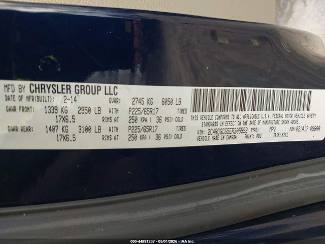 Aukcja sprzedaży 2014 Dodge Grand Caravan Sxt, vin: 2C4RDGCG5ER305598, numer aukcji: 44891237