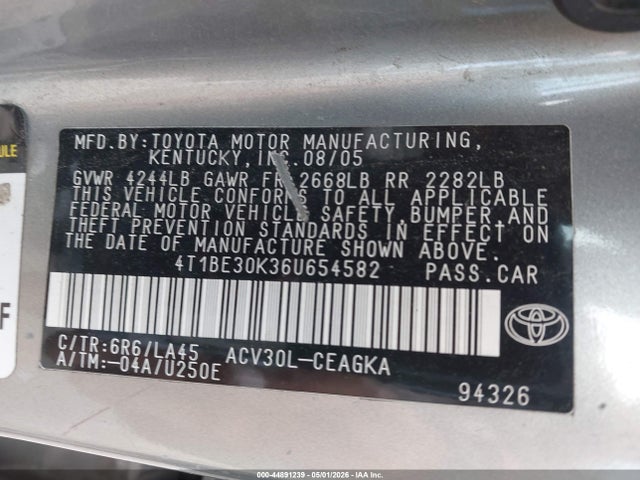 Продаж на аукціоні авто 2006 Toyota Camry Xle, vin: 4T1BE30K36U654582, номер лоту: 44891239