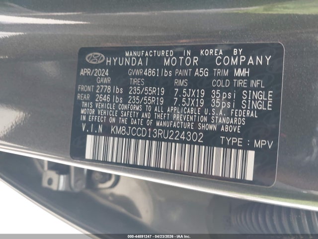 Aukcja sprzedaży 2024 Hyundai Tucson Hybrid Sel Convenience, vin: KM8JCCD13RU224302, numer aukcji: 44891247