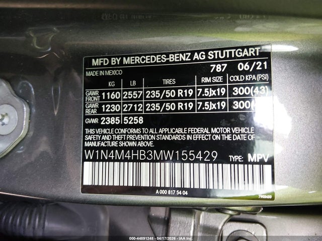 44891248 :رقم المزاد ، W1N4M4HB3MW155429 vin ، 2021 Mercedes-benz Glb 250 4matic مزاد بيع
