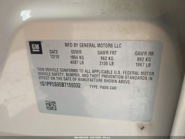 Aukcja sprzedaży 2011 Chevrolet Cruze 1lt, vin: 1G1PF5S95B7159332, numer aukcji: 44891250