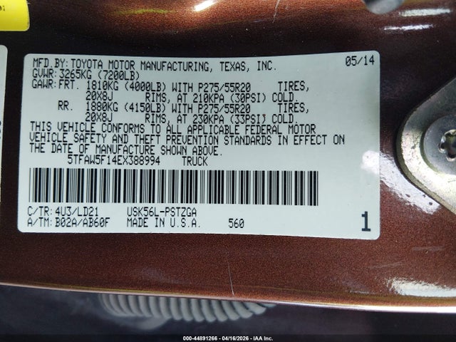 2014 TOYOTA TUNDRA 5TFAW5F14EX388994 Photo 8