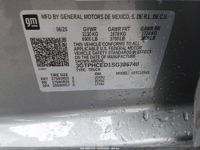 44891310 :رقم المزاد ، 3GTPHCED1SG386740 vin ، 2025 Gmc Sierra 1500 2wd  Short Box Elevation مزاد بيع