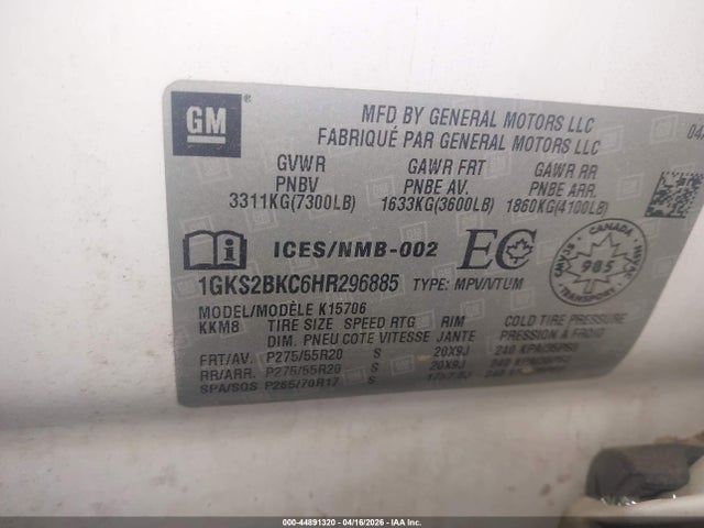 Aukcja sprzedaży 2017 Gmc Yukon Slt, vin: 1GKS2BKC6HR296885, numer aukcji: 44891320