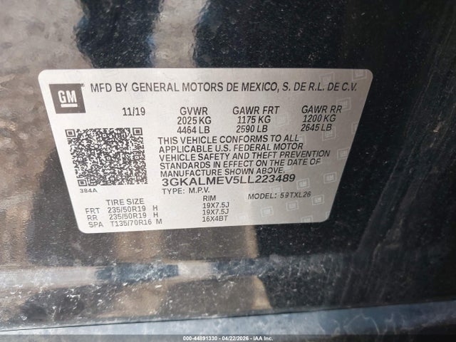 44891330 :رقم المزاد ، 3GKALMEV5LL223489 vin ، 2020 Gmc Terrain Fwd Sle مزاد بيع
